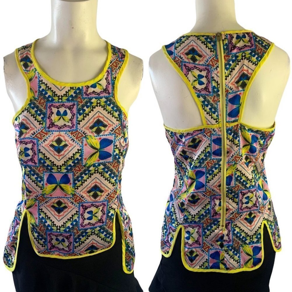 LULUMARI GEOMETRICAL BUTTERFLY TOP MULTICOLOUR TANK  TOP YELLOW BLUE CAMISOLE